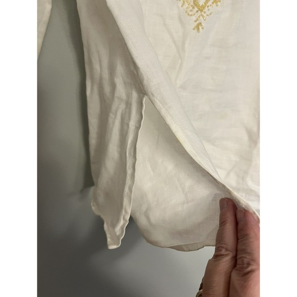 Michael Kors 100% Linen Top Tunic White Beaded Neckline Sleeves Women’s M - Picture 7 of 16